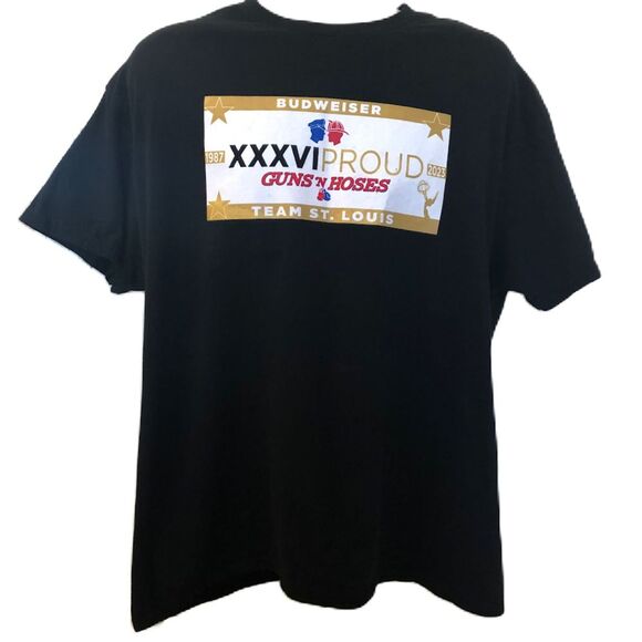 Budweiser Guns and Hoses Men's Unisex Black Graphic T-Shirt Team St. Louis XL - Picture 1 of 8